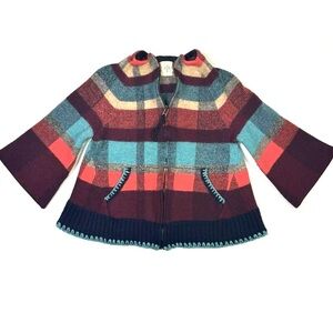 HWR Monogram Cardigan Women’s XS Plaid Full Zip Wool Blend Sweater Red Blue